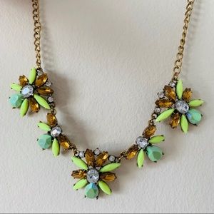J. Crew Lime Green Floral Gold Statement Necklace